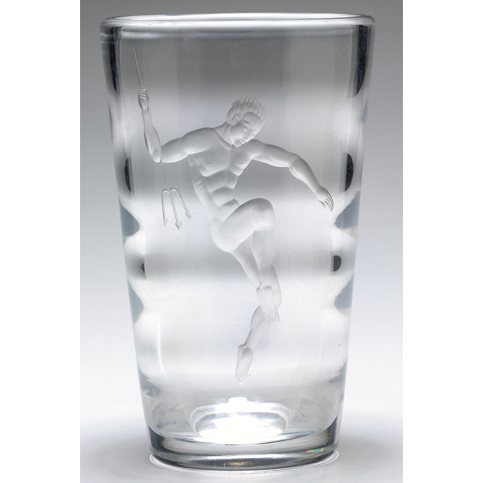 Appraisal: Scandinavian vase attribution clear glass with etched mythological figure marked