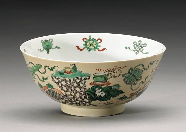 Appraisal: A caf -au-lait glazed and famille verte enameled porcelain bowl