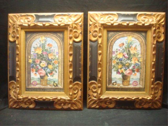 Appraisal: Pair of Framed Porcelain Plaques Floral still lifes From a