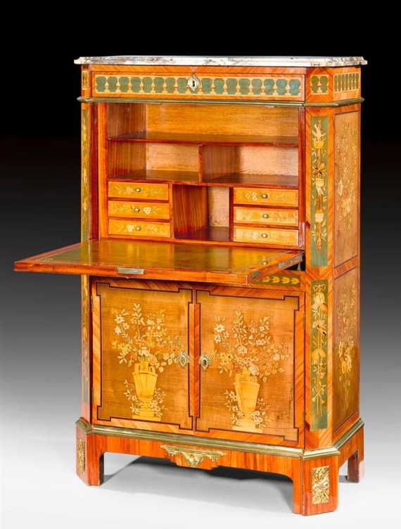 Appraisal: SECRETAIRE A ABATTANT ET AUX INSTRUMENTS DE MUSIQUE Louis XVI