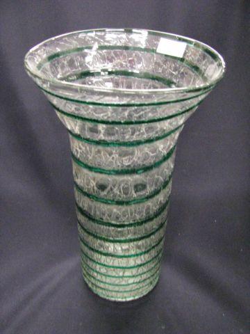 Appraisal: Art Glass Vase green threaded design on crackle finish