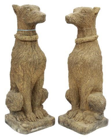 Appraisal: pair Large cast stone garden statuary Deer Hounds th c