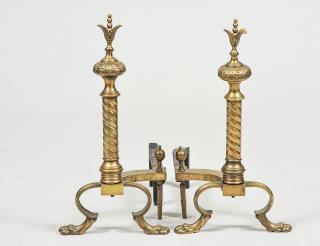 Appraisal: PAIR OF EMPIRE STYLE BRASS ANDIRONS Each cast as a