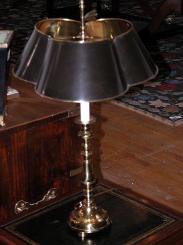 Appraisal: Pair of Candlestick Lamps with Tri-lit Shade th Century Unknown