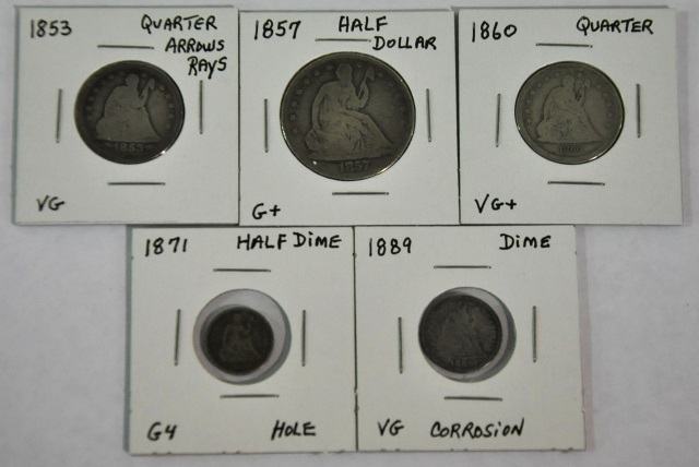 Appraisal: Seated Liberty Type CoinsIncluding Half Dollar G Quarter - arrows