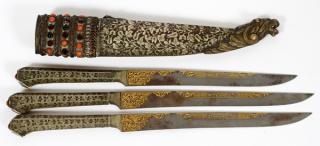 Appraisal: PERSIAN TRIPLE THROWING DAGGER SET PERSIAN TRIPLE THROWING DAGGER SET