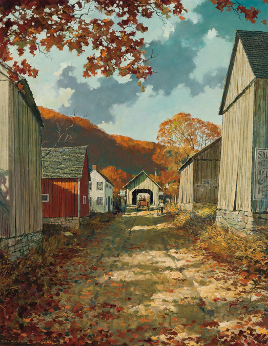 Appraisal: ERIC SLOANE American - The Old Village Bridge oil on