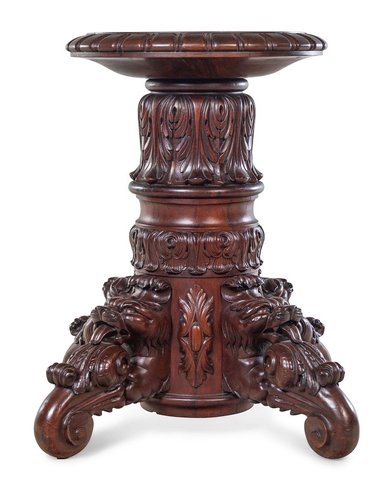 Appraisal: A Renaissance Revival Mask and Acanthus Carved Mahogany Pedestal Table