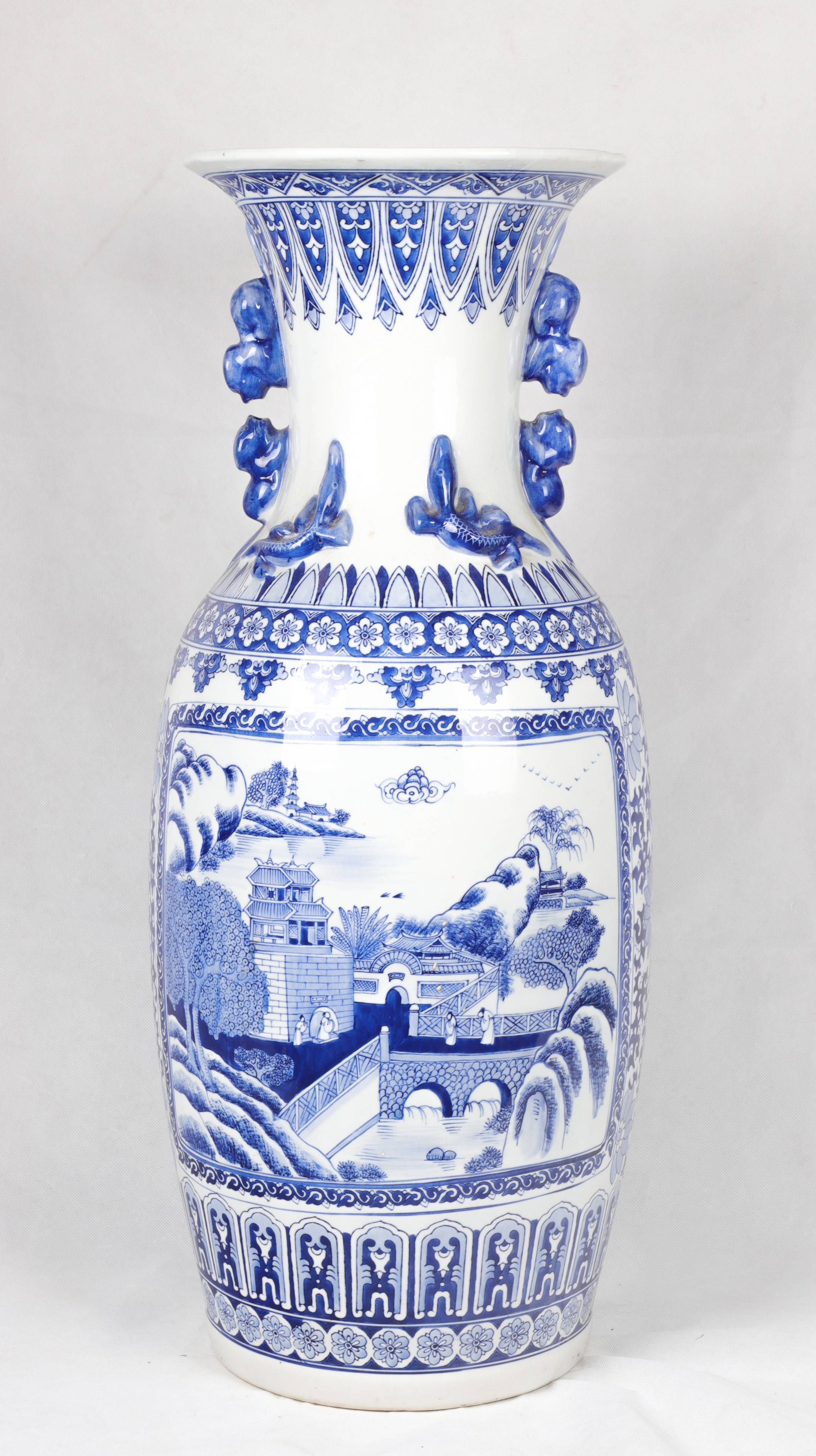 Appraisal: Chinese blue white porcelain vase landscape decoration seal mark to