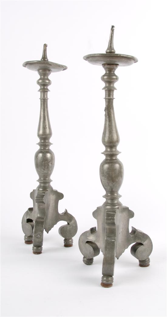 Appraisal: A Pair of German Pewter Pricket Sticks Height inches