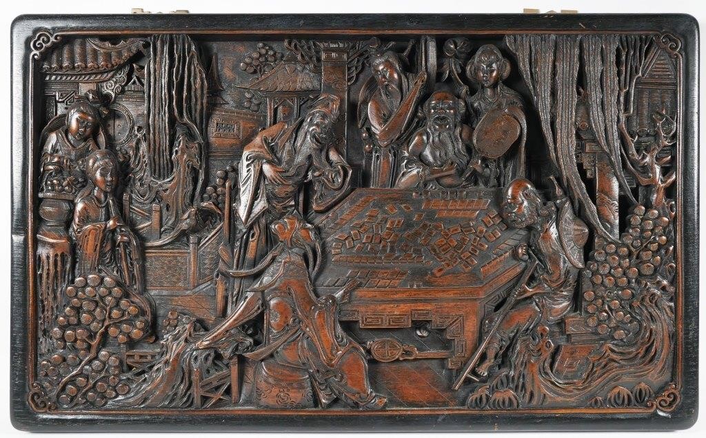 Appraisal: Early to mid century wood carving on panel of mah