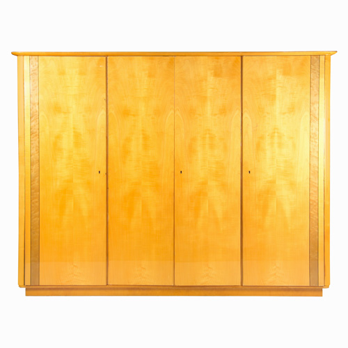 Appraisal: MODERN Four-door wardrobe with bird's eye maple veneer panels at