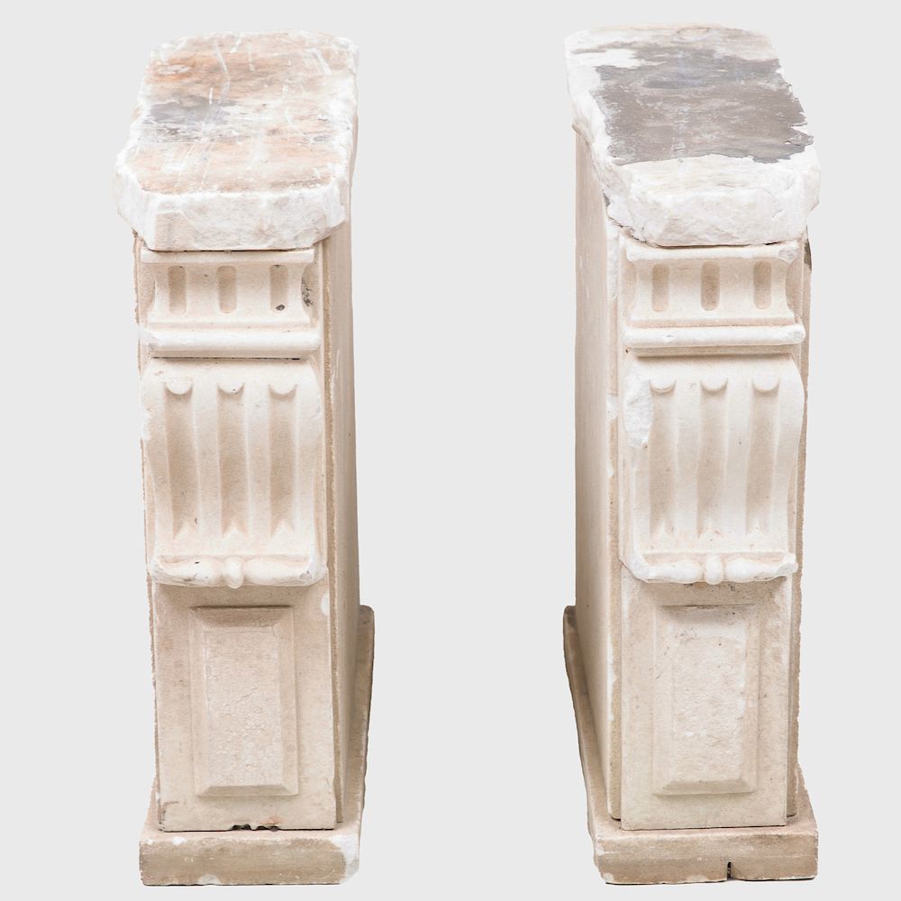 Appraisal: Pair of Carved White Marble Table Supports x x in