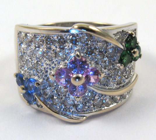 Appraisal: COLORED GEMSTONE AND DIAMOND RING k white gold and set