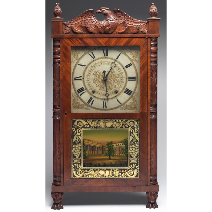 Appraisal: Empire mantle clock carved wood single door with a painted