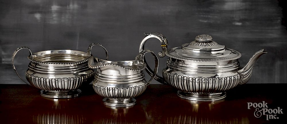 Appraisal: English three-piece silver tea service Exclusive on Bidsquare English three-piece