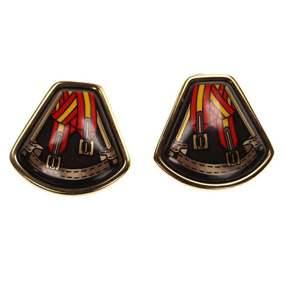 Appraisal: Hermes gold tone enamel clip earrings red and black design