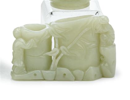 Appraisal: Chinese twin-chambered celadon jade brushpot th century