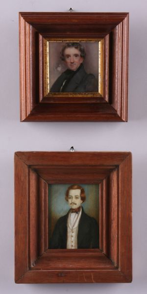 Appraisal: American School Two Portrait Miniatures th c New England the