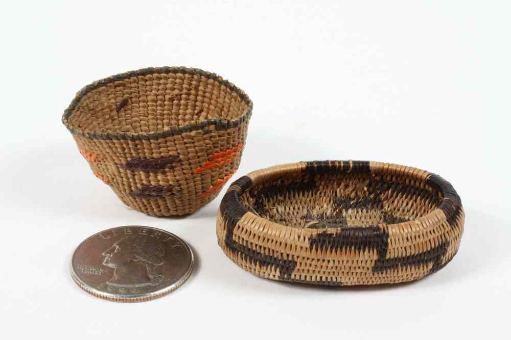 Appraisal: MINIATURE NATIVE AMERICAN BASKETS - Hupa Woven Grass Miniature Baskets