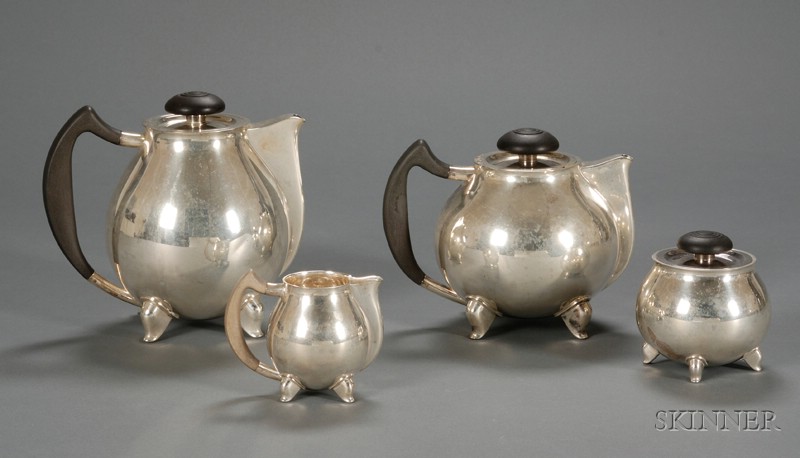 Appraisal: Four-Piece David Andersen Tea Service Sterling silver Norway Bulbous forms