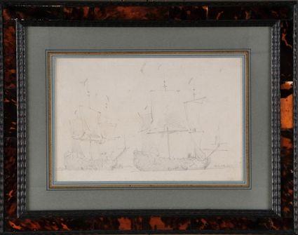 Appraisal: DUTCH SCHOOL TWO DRAWINGS-SHIPS NEAR PORT Charcoal on paper x