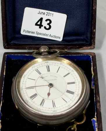 Appraisal: Large Silver Centre Seconds Chronograph Pocket Watch in Original Box