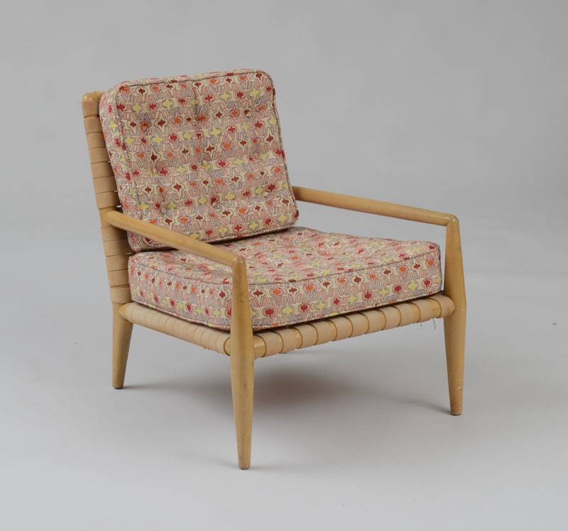 Appraisal: T H ROBSJOHN-GIBBINGS LOUNGE CHAIR Bleached birch cotton webbing upholstered