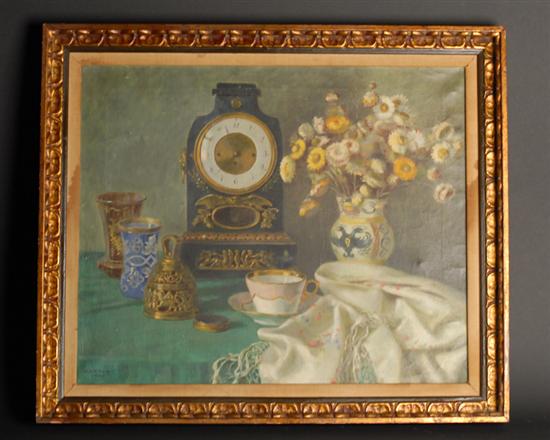 Appraisal: Karl Viktor Mayr - Austrian Still Life with Clock an