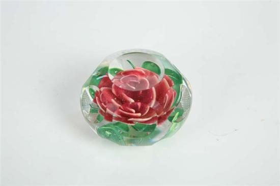 Appraisal: PAIRPOINT ROSE PAPERWEIGHT A central rose in Burmese colors with