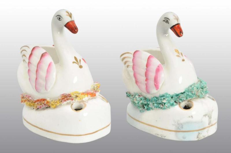 Appraisal: Pair of Early Swan Staffordshire Inkwells Description Includes one with