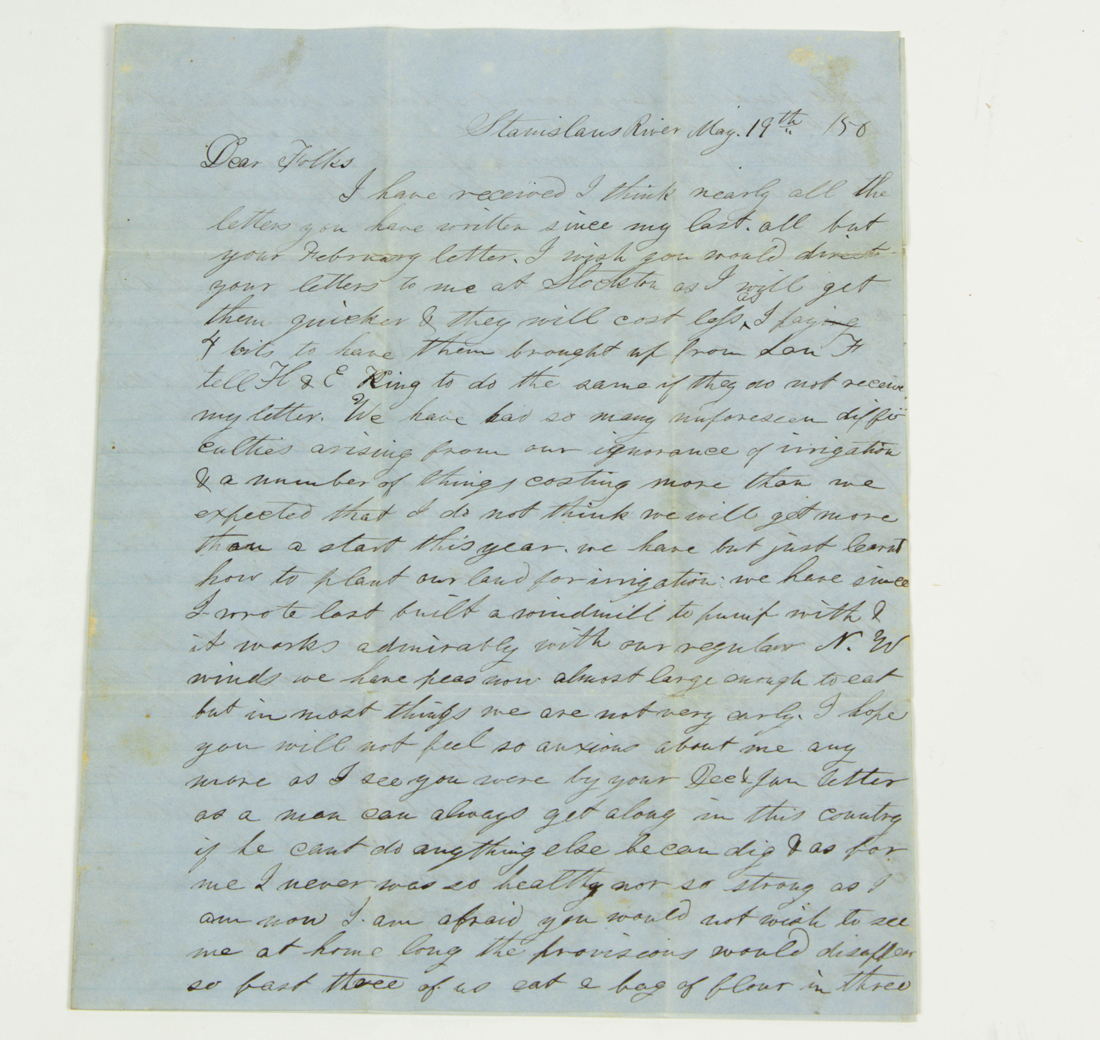 Appraisal: HISTORICAL EARLY CALIFORNIA GOLD RUSH ERA LETTER DATED Historical Early