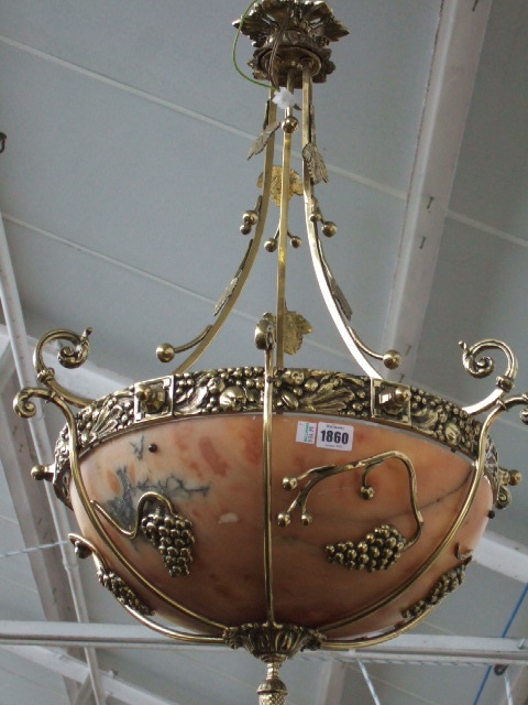 Appraisal: A gilt brass and alabaster domed chandelier early th century