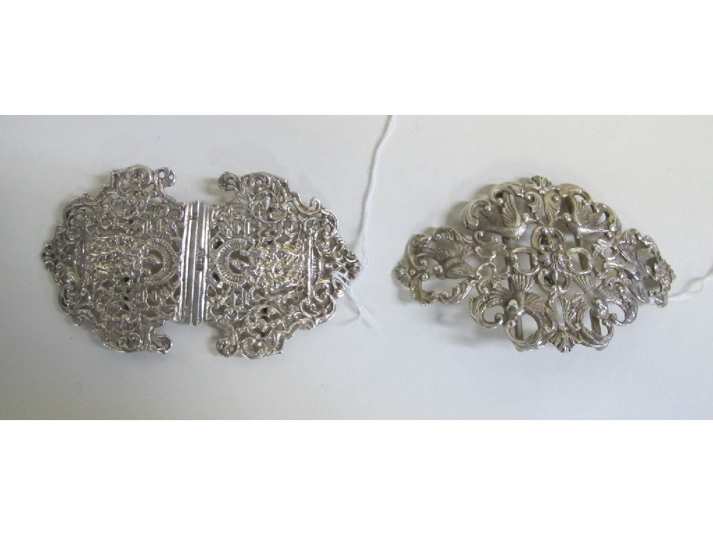 Appraisal: Lot comprising silver buckle and one other white metal buckle