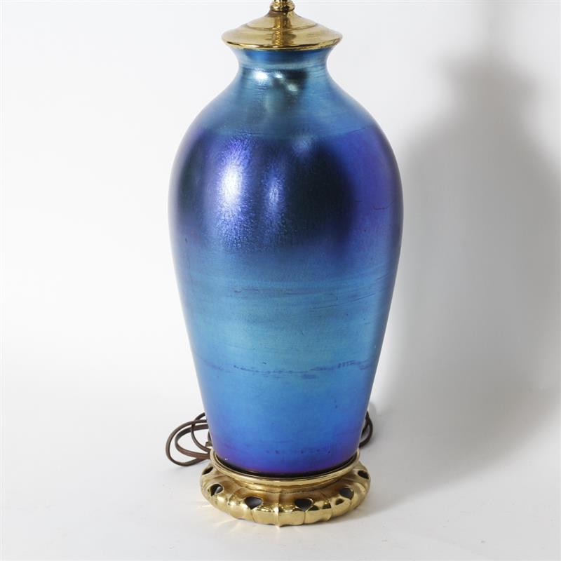 Appraisal: Steuben Blue Aurene Art Glass inch Vase Lamp H x