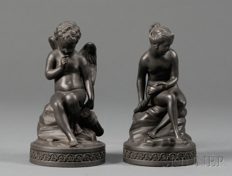 Appraisal: Pair of Wedgwood Black Basalt Cupid and Psyche Figures England