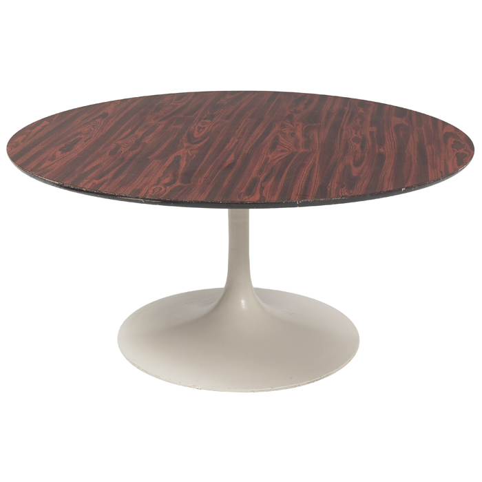 Appraisal: Burke Pedestal dining table attribution rosewood woodgrain laminate top over