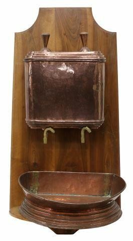 Appraisal: French copper and walnut lavabo fountain early th c rounded