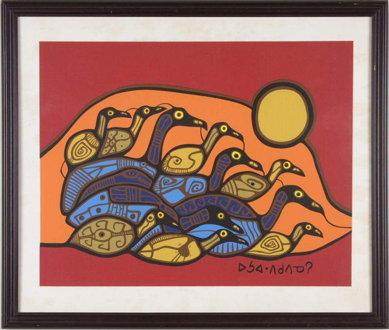 Appraisal: Norval Morrisseau Ojibway - Family serigraph on paper laid on