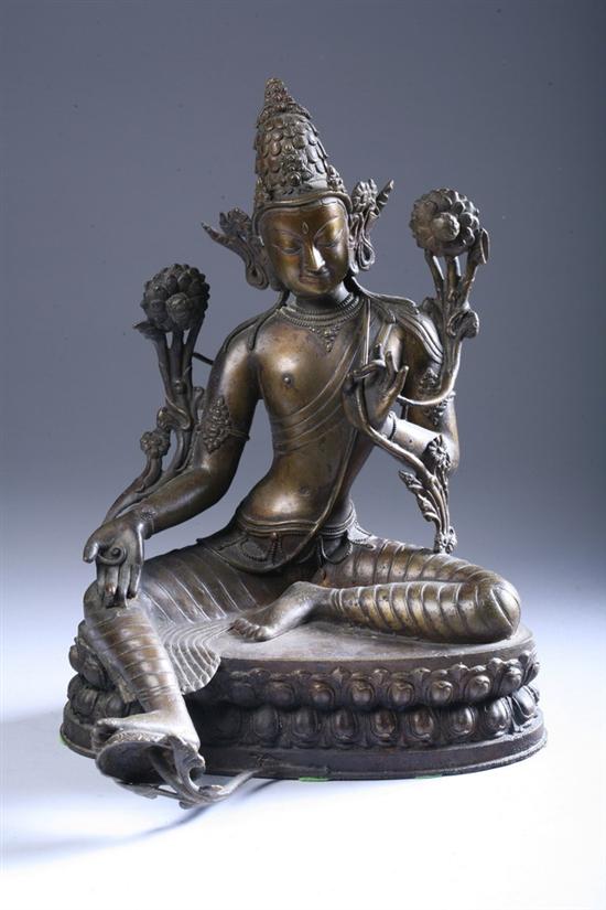 Appraisal: NEPALESE BRONZE FIGURE OF AVALOKITESVARA Seated in lalitasana on a