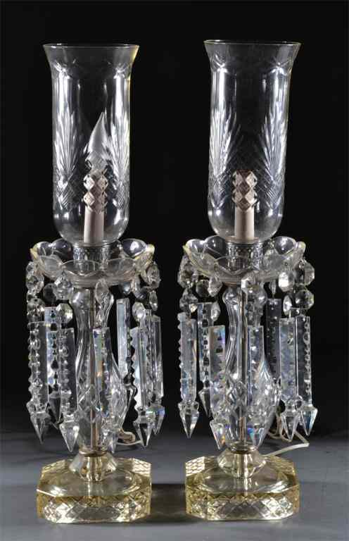 Appraisal: A Fine Pair of Irish Cut Glass GirandolesFinely cut to