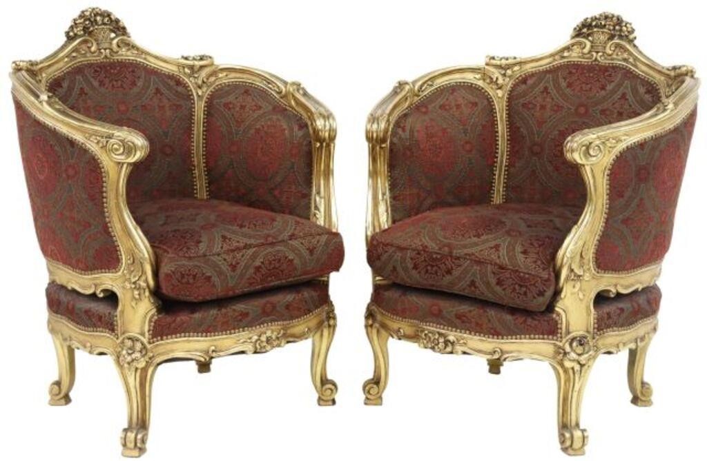 Appraisal: pair Louis XV style giltwood armchairs th c carved foliated