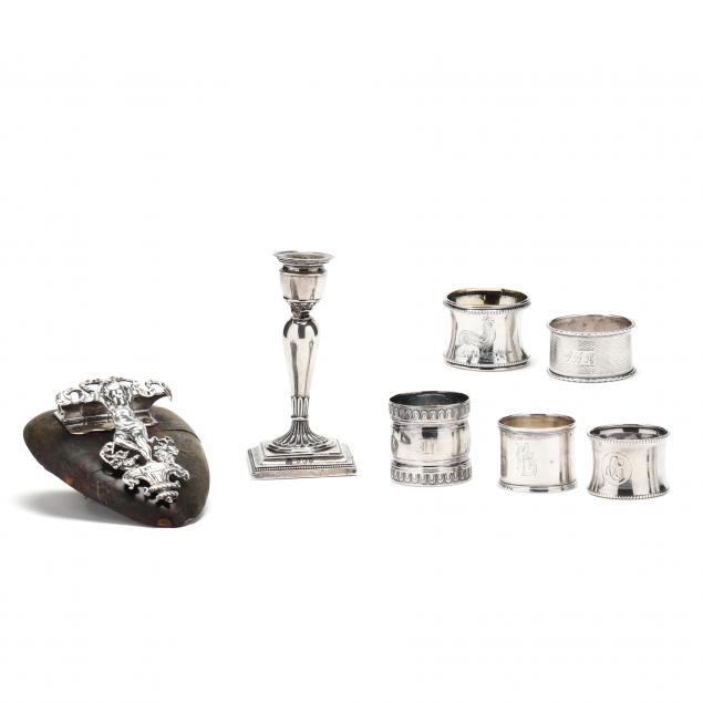 Appraisal: A COLLECTION OF STERLING SILVER ANTIQUE DESK ACCESSORIES AND NAPKIN