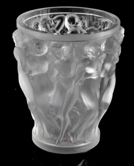 Appraisal: A Lalique 'Bacchantes' pattern glass vase Late th century Conical