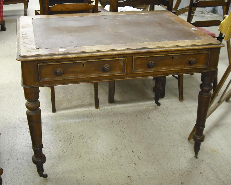 Appraisal: Victorian mahogany library desk the rectangular top with leather inset