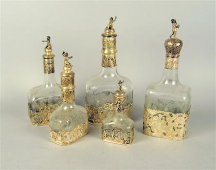 Appraisal: Group of German and Dutch silver mounted decanters various makers