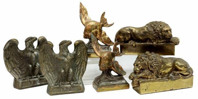 Appraisal: lot of Cast metal bookends including pair brass lions after