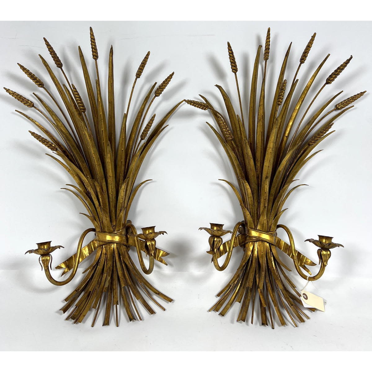 Appraisal: Pr Gilt Iron Metal Wheat Sheaf Candle Sconces Each with