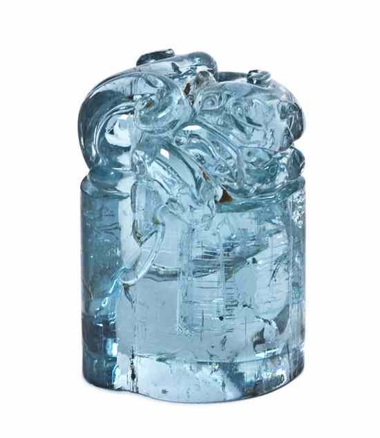 Appraisal: A Chinese Carved Aquamarine Seal Stamp of deep blue green