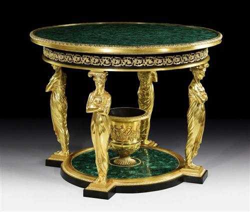 Appraisal: IMPORTANT MALACHITE TABLE Empire style after the imperial model by